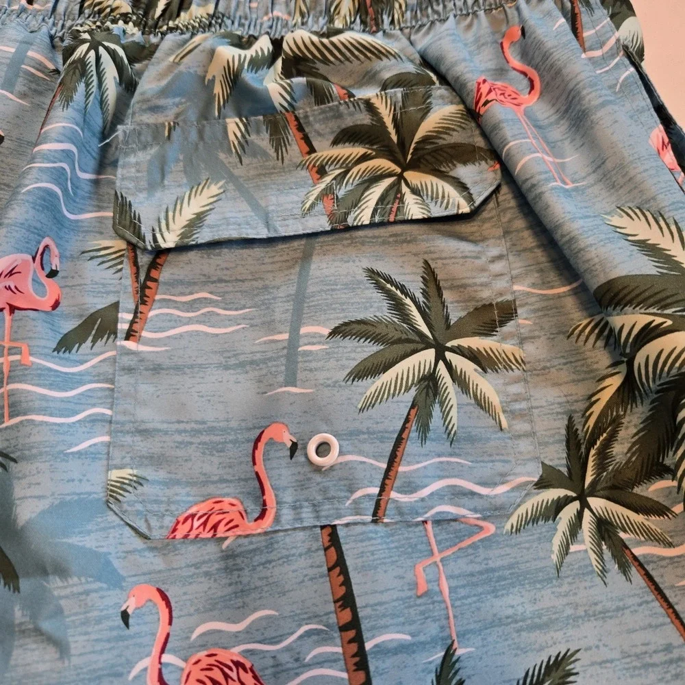 St. John's Bay Mens Above the Knee 2XLT Turquoise Flamingo Swimshorts‎